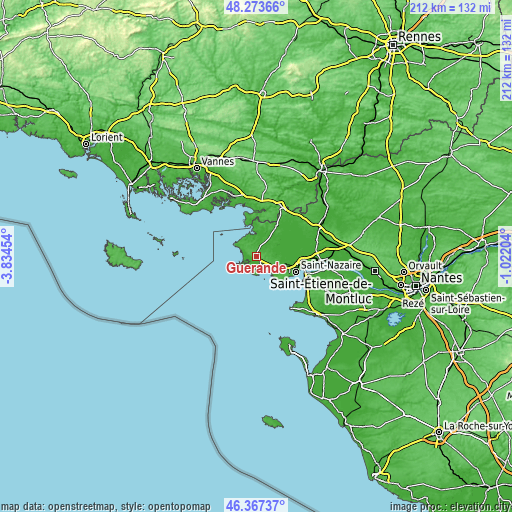 Topographic map of Guérande