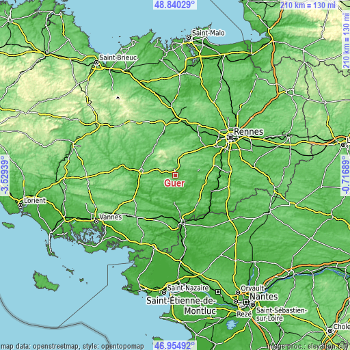 Topographic map of Guer