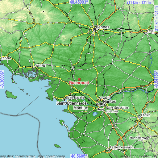 Topographic map of Guenrouet