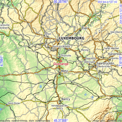 Topographic map of Guénange