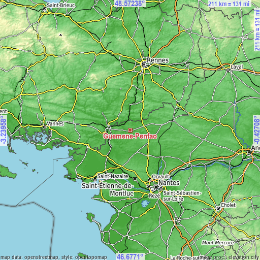 Topographic map of Guémené-Penfao