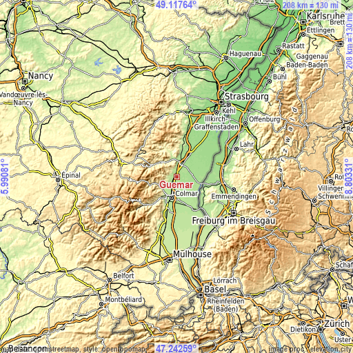Topographic map of Guémar
