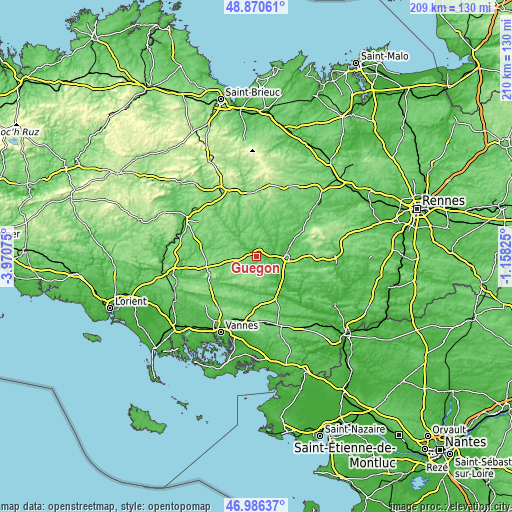 Topographic map of Guégon