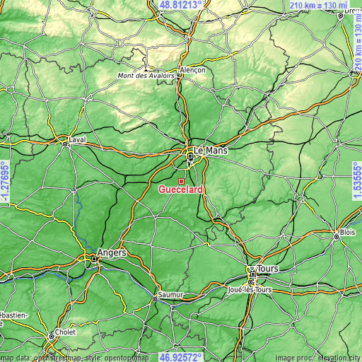 Topographic map of Guécélard