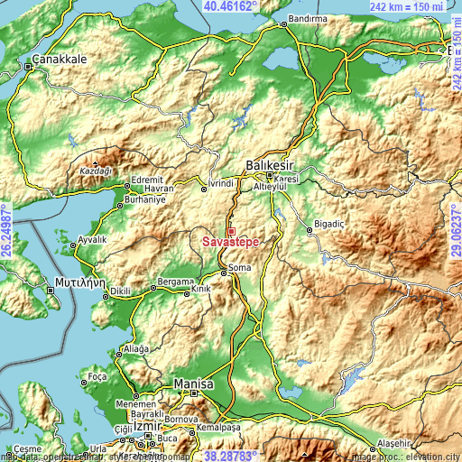 Topographic map of Savaştepe