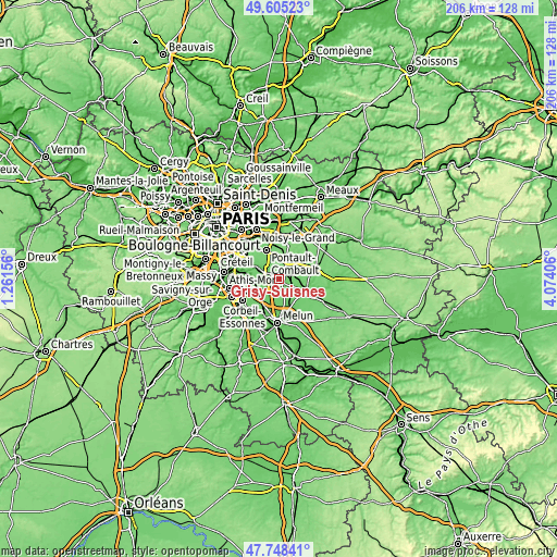 Topographic map of Grisy-Suisnes