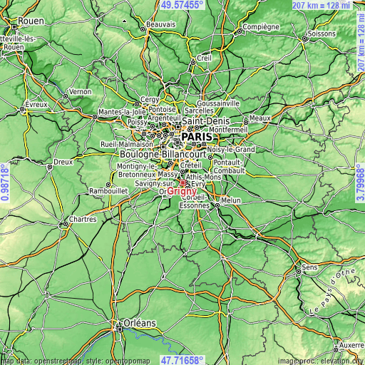 Topographic map of Grigny