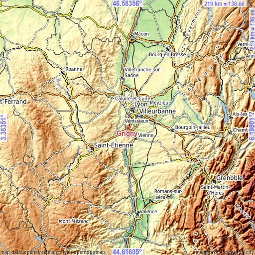 Topographic map of Grigny