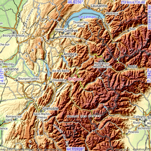 Topographic map of Grignon