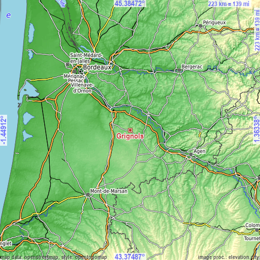 Topographic map of Grignols