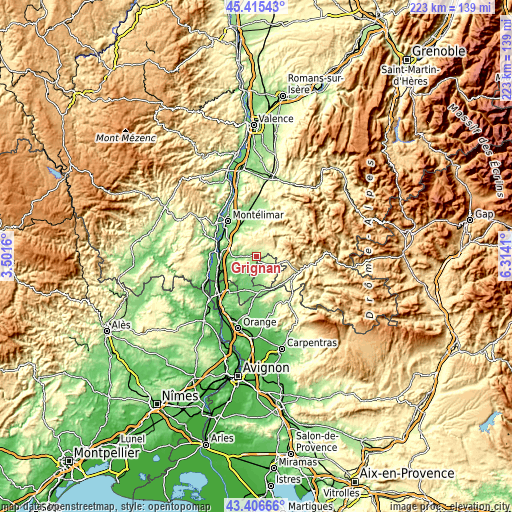 Topographic map of Grignan