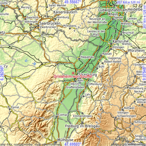 Topographic map of Griesheim-sur-Souffel