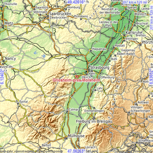 Topographic map of Griesheim-près-Molsheim