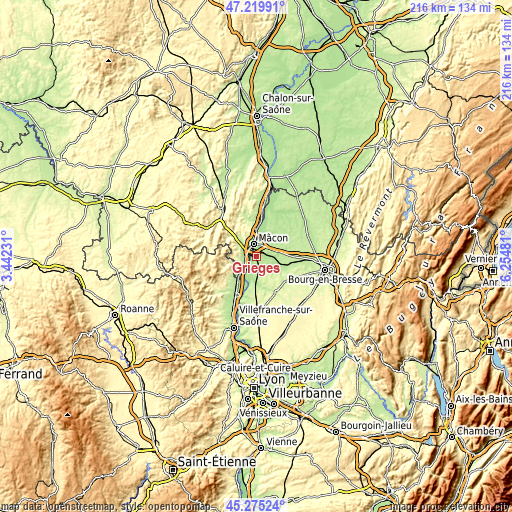 Topographic map of Grièges