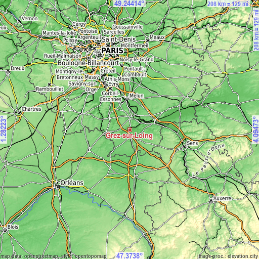 Topographic map of Grez-sur-Loing