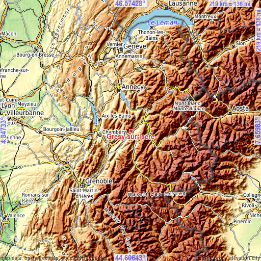 Topographic map of Grésy-sur-Isère