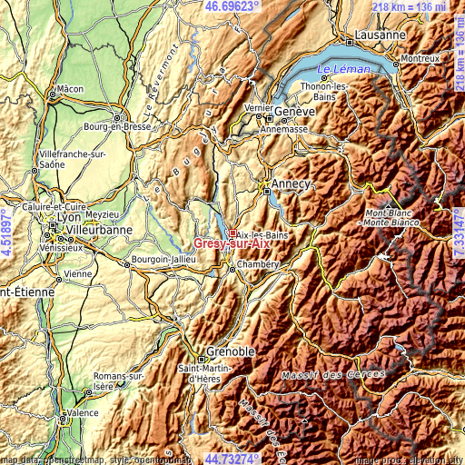 Topographic map of Grésy-sur-Aix