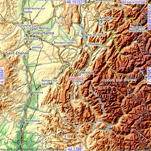 Topographic map of Grenoble