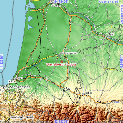 Topographic map of Grenade-sur-l’Adour