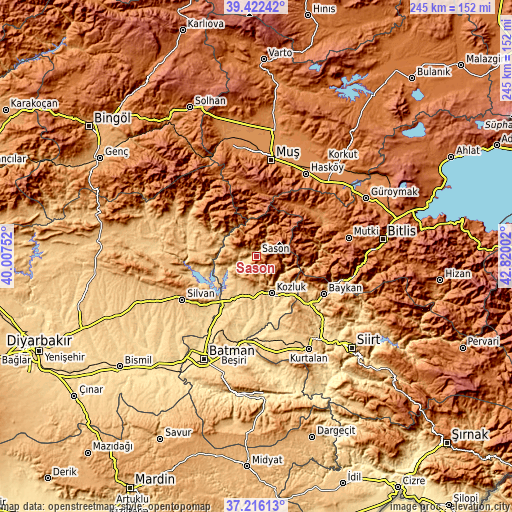 Topographic map of Sason