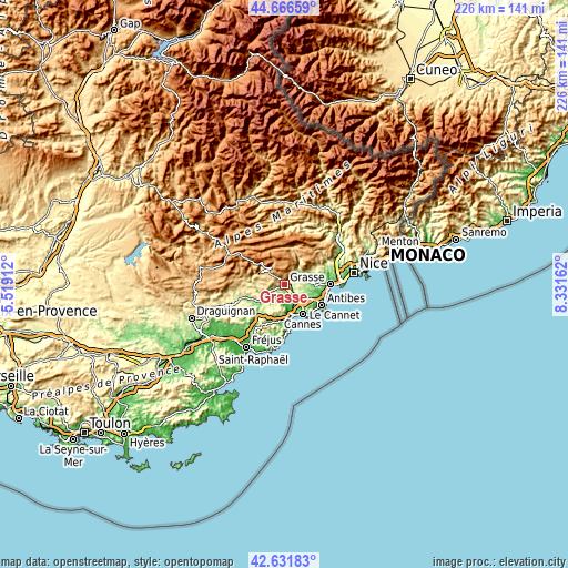Topographic map of Grasse