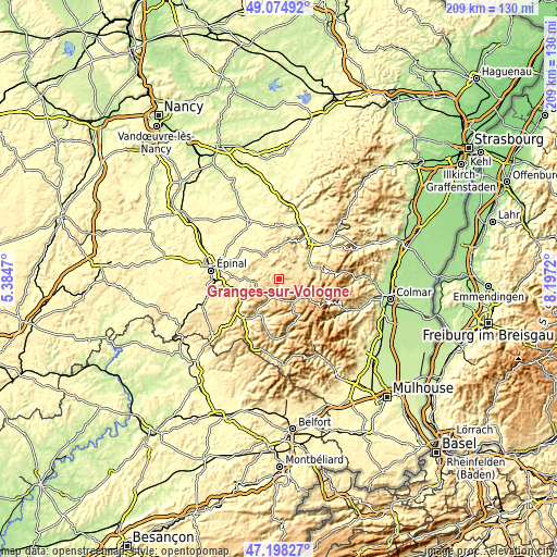 Topographic map of Granges-sur-Vologne