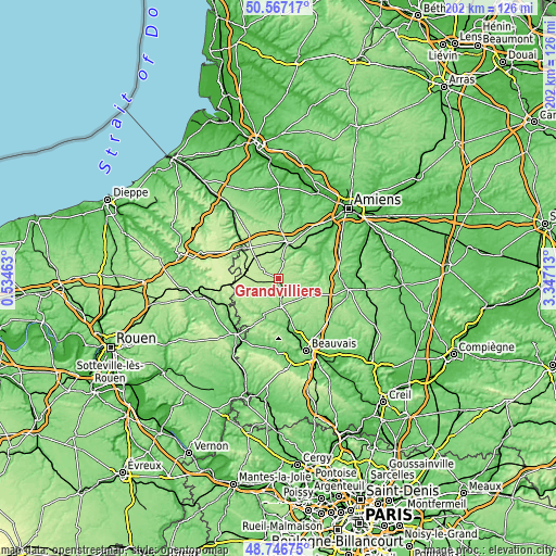 Topographic map of Grandvilliers