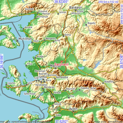 Topographic map of Saruhanlı
