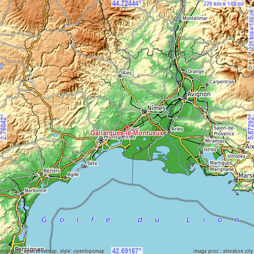 Topographic map of Gallargues-le-Montueux