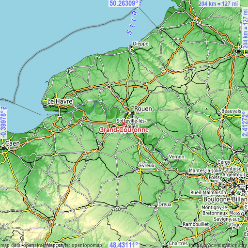 Topographic map of Grand-Couronne