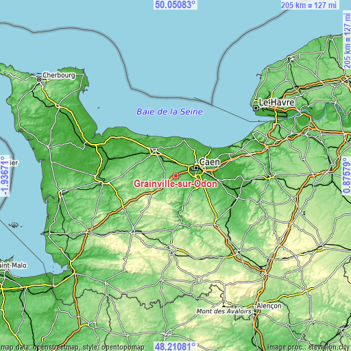 Topographic map of Grainville-sur-Odon