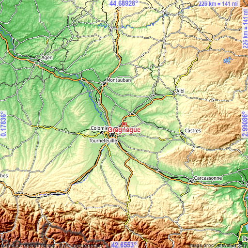 Topographic map of Gragnague