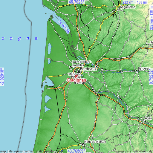 Topographic map of Gradignan