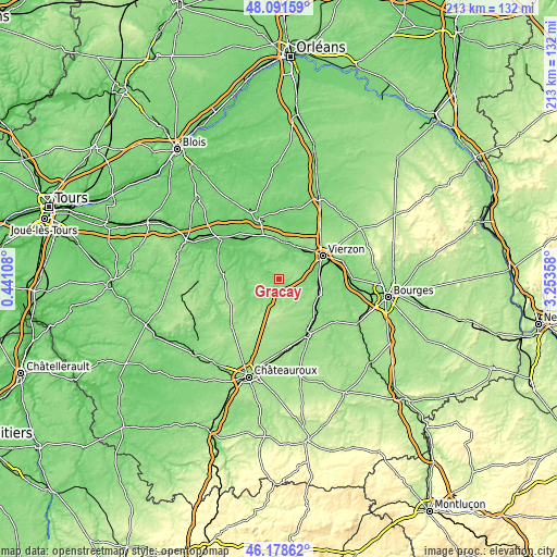 Topographic map of Graçay