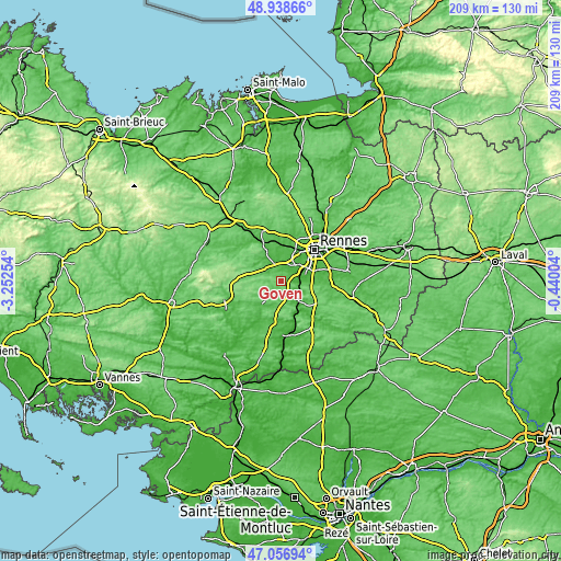 Topographic map of Goven