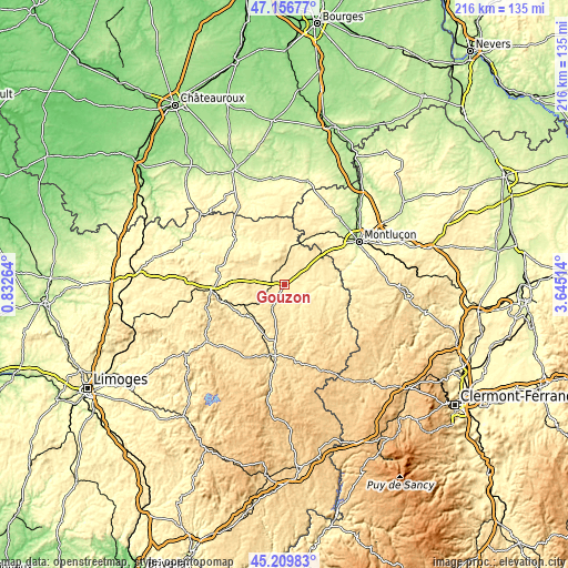 Topographic map of Gouzon