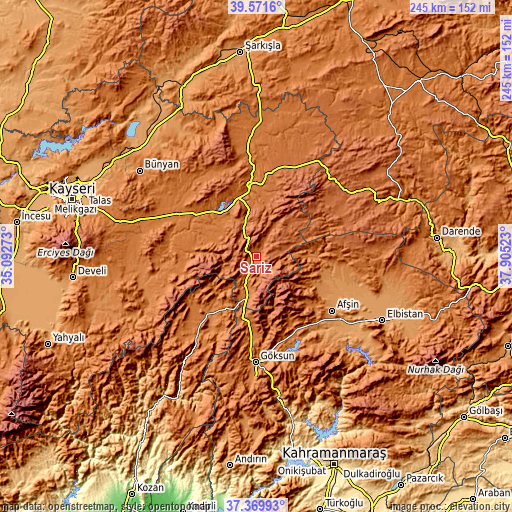 Topographic map of Sarız