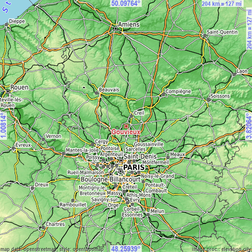 Topographic map of Gouvieux