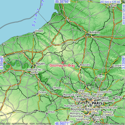 Topographic map of Gournay-en-Bray