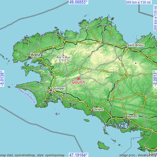 Topographic map of Gourin