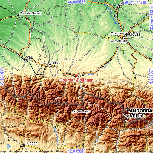 Topographic map of Gourdan-Polignan