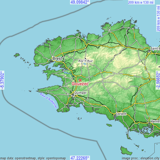 Topographic map of Gouézec