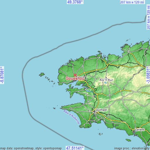 Topographic map of Gouesnou