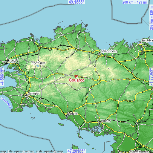 Topographic map of Gouarec