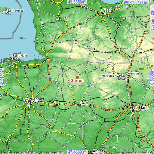 Topographic map of Gorron