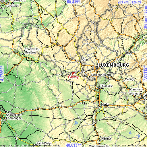 Topographic map of Gorcy