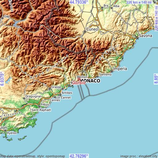 Topographic map of Gorbio