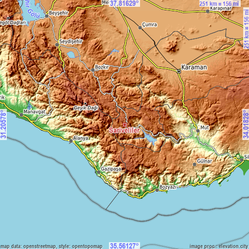 Topographic map of Sarıveliler