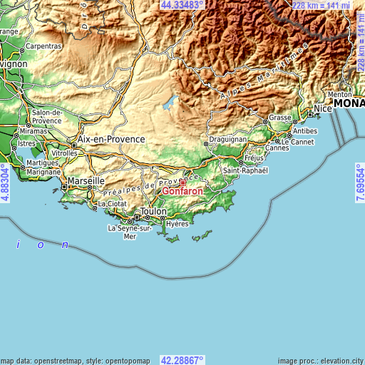 Topographic map of Gonfaron