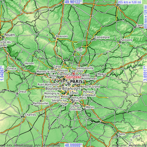 Topographic map of Gonesse